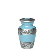 SOULURNS Mini Cremation Urn for Human Ashes – Sky Blue Brass Keepsake Urn, Small Engraved Memorial Urn 3 Cu In, Sharing Urn for Family Case of 6